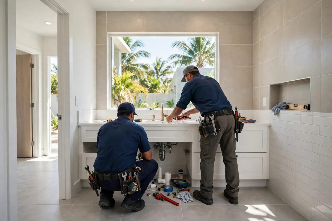 MW Plumbing technician repairing plumbing in a Homestead home