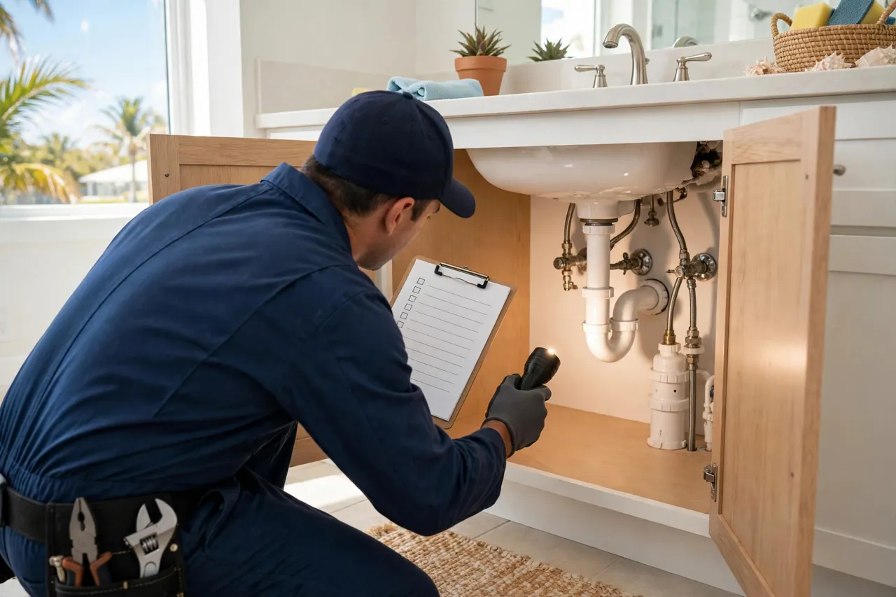 Plumbing inspection work in a Homestead home